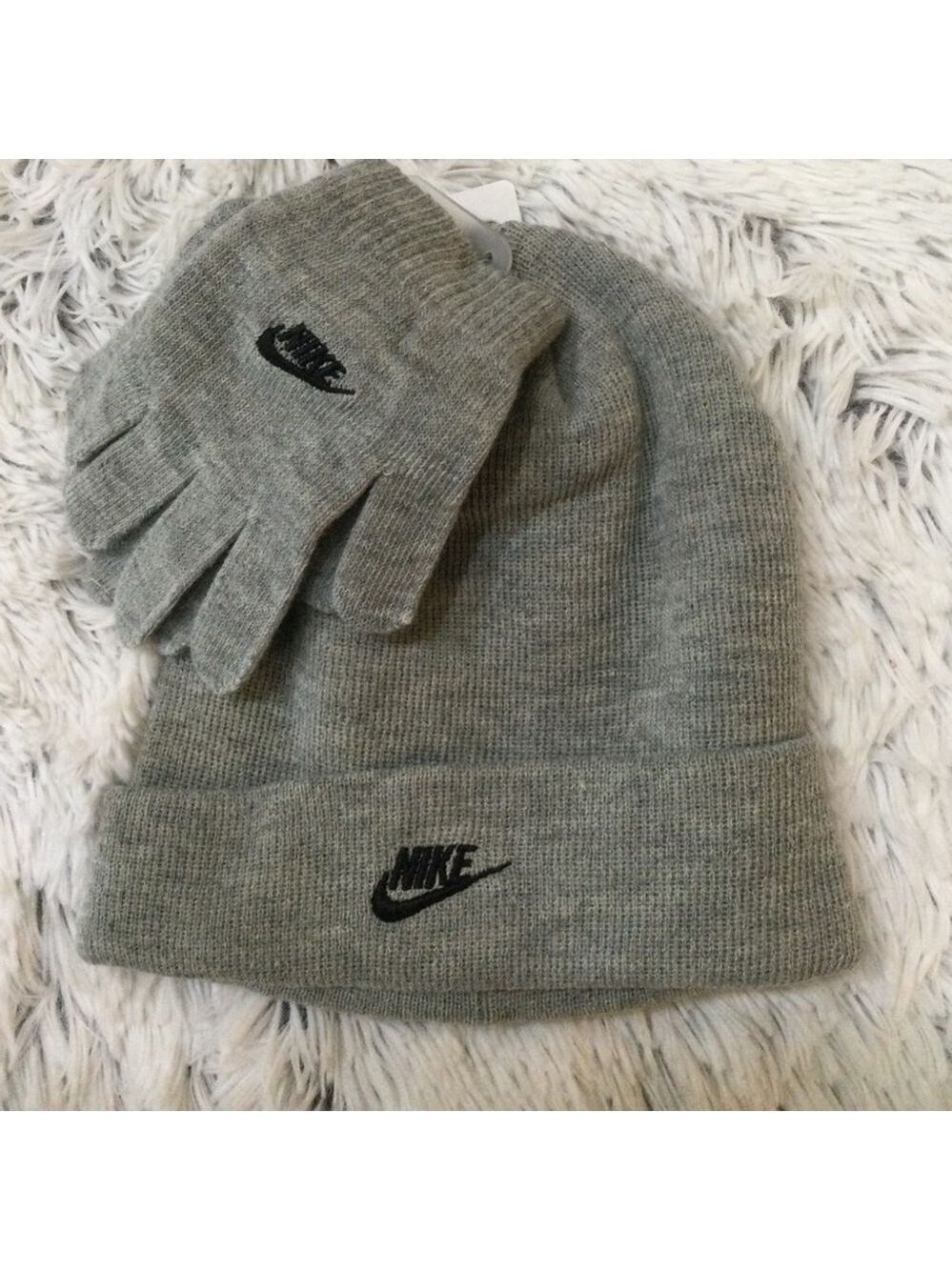 Nike gray with black logo hat and glove set unisex youth NWT - Picture 1 of 9